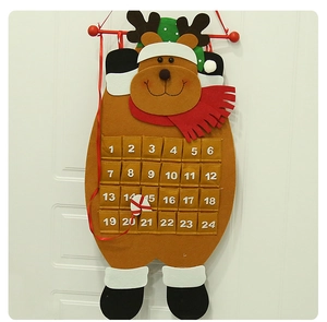 Close-up of reindeer felt Christmas advent calendar with 24 numbered countdown pockets
