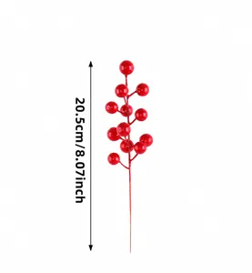 Rama de bayas rojas de acebo artificiales brillantes para decoración de Navidad, 20,5 cm
