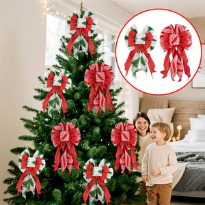Christmas tree bow set with red stripes and green tree patterns for holiday home decor
