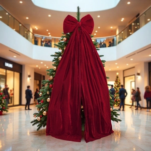 Grand Ornement Noeud En Velours Bordeaux Décoration Suspendue Géante Pour Sommet Arbre De Noël Avec Longs Rubans Fête