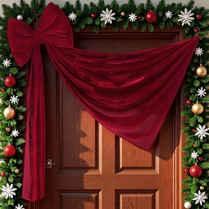 Grand nœud en velours bordeaux pour décoration de Noël avec longs rubans élégants