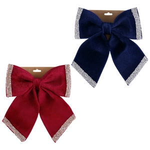 Velvet Christmas bow hair accessories with glitter edges in red and navy blue