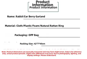 Detailed size and material chart for the artificial rabbit ear leaf berry wreath