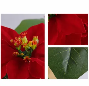 Macro-opname van de fluweelzachte bloembladen en meeldraden van de kunstmatige kerstster