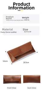 Details zur Crazy-Horse-Ledergeldbörse mit Maßen 20,5x9,6cm und Metall-Druckknopfverschluss