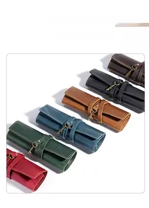 Versatile genuine leather pencil rolls in six colors with vintage key charms