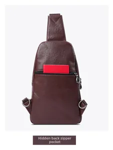 Detail of the vegetable tanned leather bag featuring a hidden anti-theft back zipper pocket