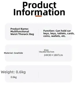 Detailed product specification chart for the cowhide cross-body bag and its dimensions