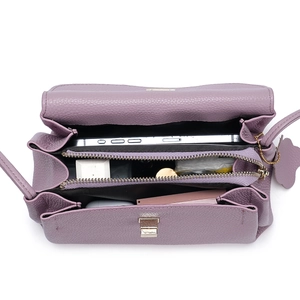 Purple lychee grain leather crossbody bag with spacious multi-compartment interior for phone