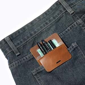 Brown genuine leather pocket protector for doctors and nurses holding pens and cards