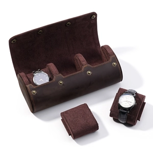 Custodia da Viaggio Rotolo per Tre Orologi in Vera Pelle Scatola Organizer Vintage Con Chiusura a Scatto Per Uomo Donna