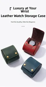 Macro shot of crazy horse leather watch cases showing vintage textures and snap buttons