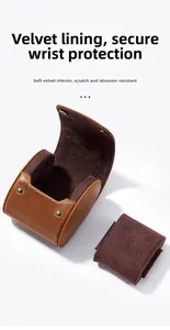 Detail of crazy horse leather watch box featuring soft velvet lining for scratch protection