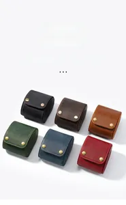 Top view of compact crazy horse leather watch pouches in six vintage color options
