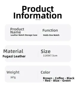 Detailed size chart and specifications for the crazy horse leather single watch travel case
