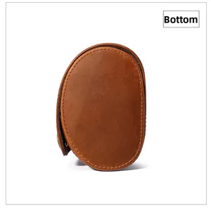 Macro shot showing the bottom details and precise stitching of the brown leather watch case