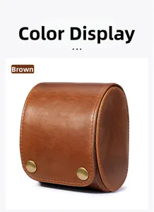 Detailed view of premium brown crazy horse leather watch case with vintage brass snaps