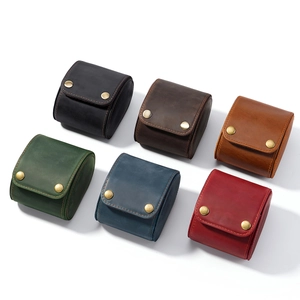 Six colors of crazy horse leather watch cases featuring vintage bronze snap buttons