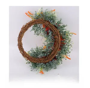 Macro detail of the woven natural rattan back and craftsmanship on this rose wreath