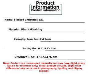 Detailed size chart for flocked Christmas ball ornaments in a 35-piece gift box set