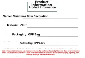 Specifications for Christmas bow decoration made of fabric with OPP bag packing details