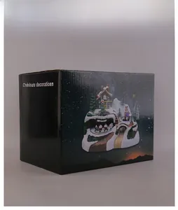 Close-up of the elegant Christmas village box packaging for holiday decorations