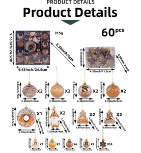 Detailed view of 60pcs rose gold Christmas ornaments set with donuts and snow globes