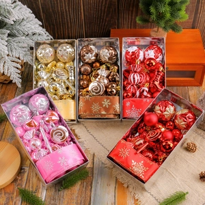 Christmas Tree Decoration Set Plastic Balls Candy Cane Star Heart Ornaments With Satin Ribbon For Holiday Home Party Decor