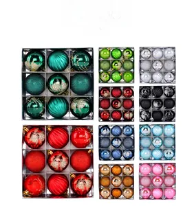 Detail view of colorful Christmas ball ornaments with glitter and matte finishes