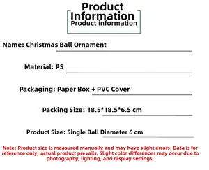 Size specifications and material details for 6cm painted Christmas ball ornaments