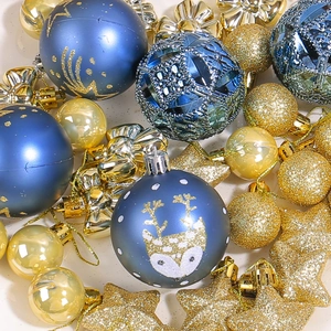 Set de bolas de Navidad azul y dorado con renos y estrellas brillantes para decoración