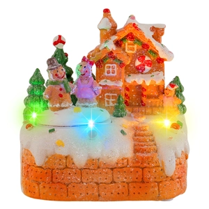 Μίνι περιστρεφόμενο μουσικό κουτί gingerbread με φώτα LED και εορταστικό σπίτι