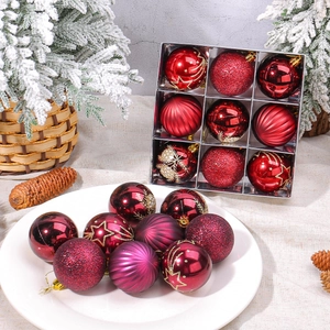 Christmas ball ornament set in deep red with glitter and matte finishes in a gift box