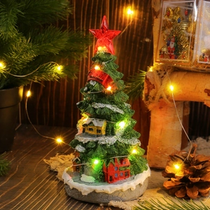 Luminous Christmas tree music box with warm LED lights and miniature houses decor
