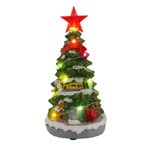 Light-up Christmas tree music box with miniature houses and festive LED lights