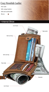 Detailed interior view of a brown crazy horse leather wallet with RFID blocking slots