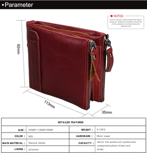Detailed view of genuine leather wallet dimensions 92x113x35mm with RFID protection