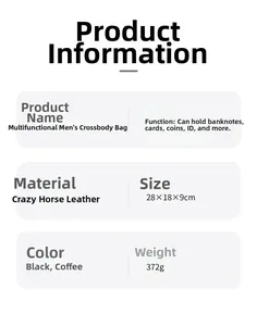 Detailed specifications of the vegetable-tanned leather messenger bag with dimensions
