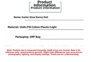 Especificaciones detalladas de materiales del conejo de Pascua de peluche con luz LED