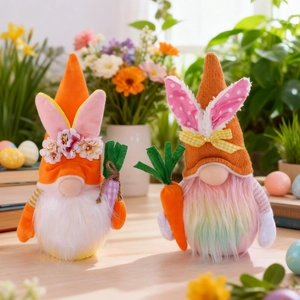 Gnomes de Pâques en peluche avec carottes pour décoration festive printanière de maison
