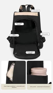 Detailed view of large capacity nylon backpack with multiple functional storage pockets