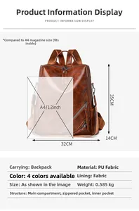 Brown PU checkerboard backpack 32x35x14cm size comparison with A4 magazine