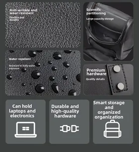 Detailed views of waterproof laptop backpack with wear-resistant fabric and metal hardware
