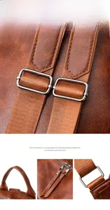 Detail of adjustable shoulder strap and metal zipper on brown checkered backpack