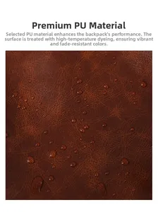 Close-up of waterproof brown checkered PU leather with water droplets and pebble texture