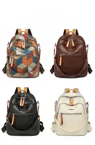 Minimalist PU leather backpack for women in four stylish colors with textured finish