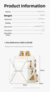 Size chart showing large capacity dimensions 32x32x13cm for the white PU leather backpack