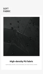 Close-up of waterproof black PU leather material with delicate lychee texture on the backpack