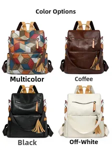 Detail view of four color variants featuring quilted PU leather and fringe tassels