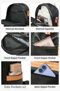 Detailed view of the multi-compartment structure and premium lychee pattern leather of the backpack
